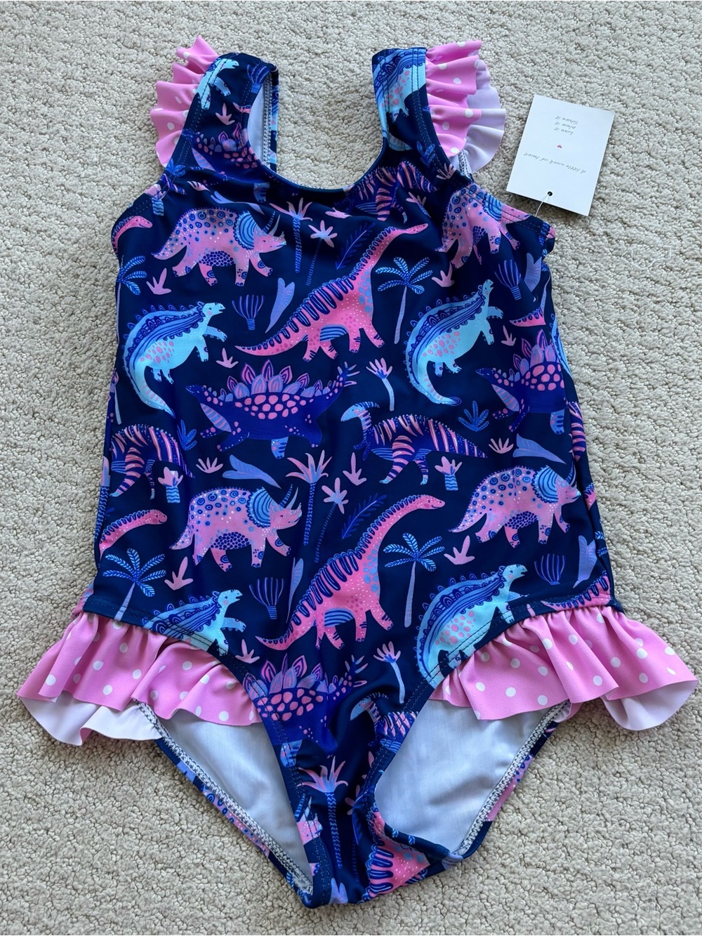 Millie loves Lilly Girls' Navy & Pink Dinosaur Ruffle One-Piece Swimsuit